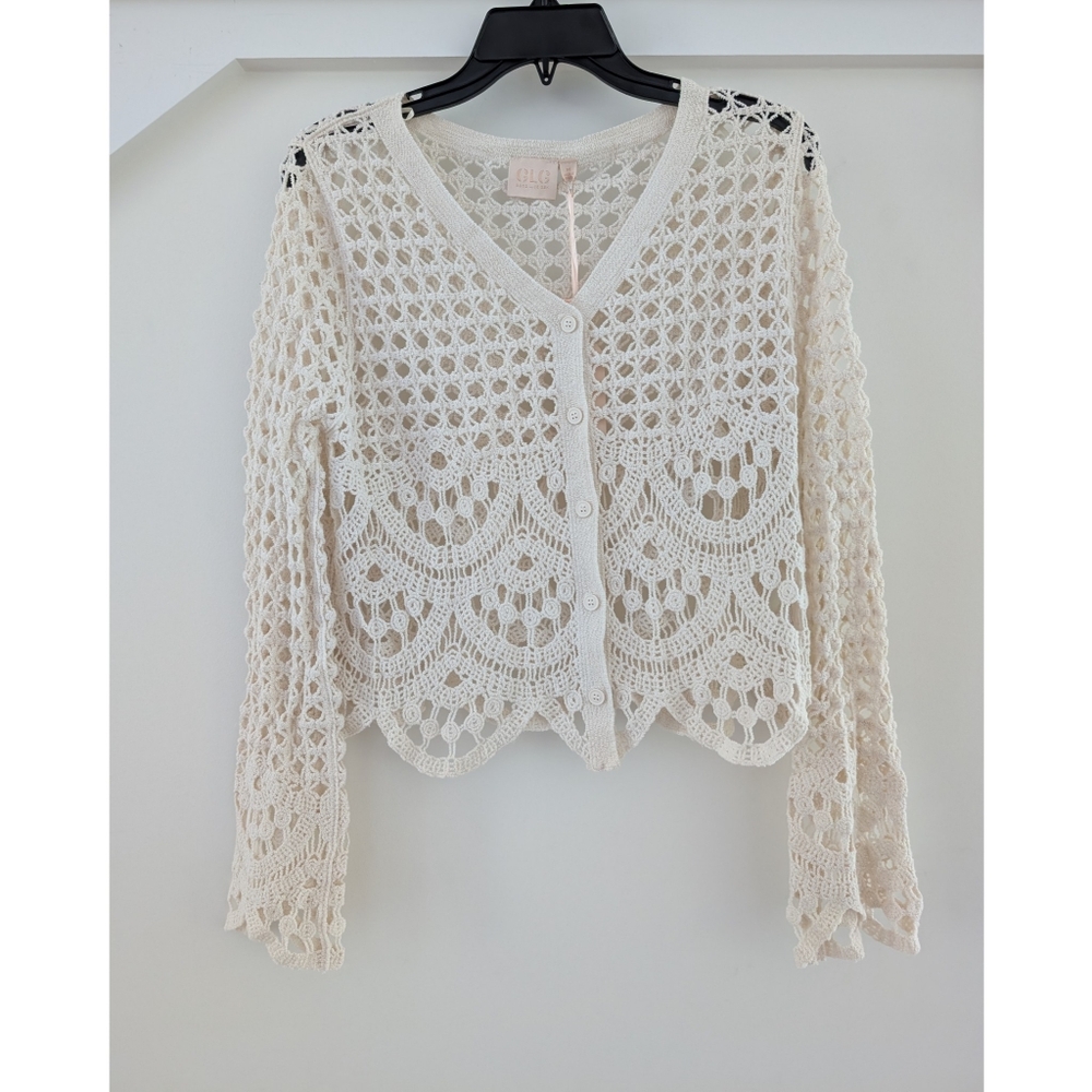 Crochet Button-Up Cardigan Sweater